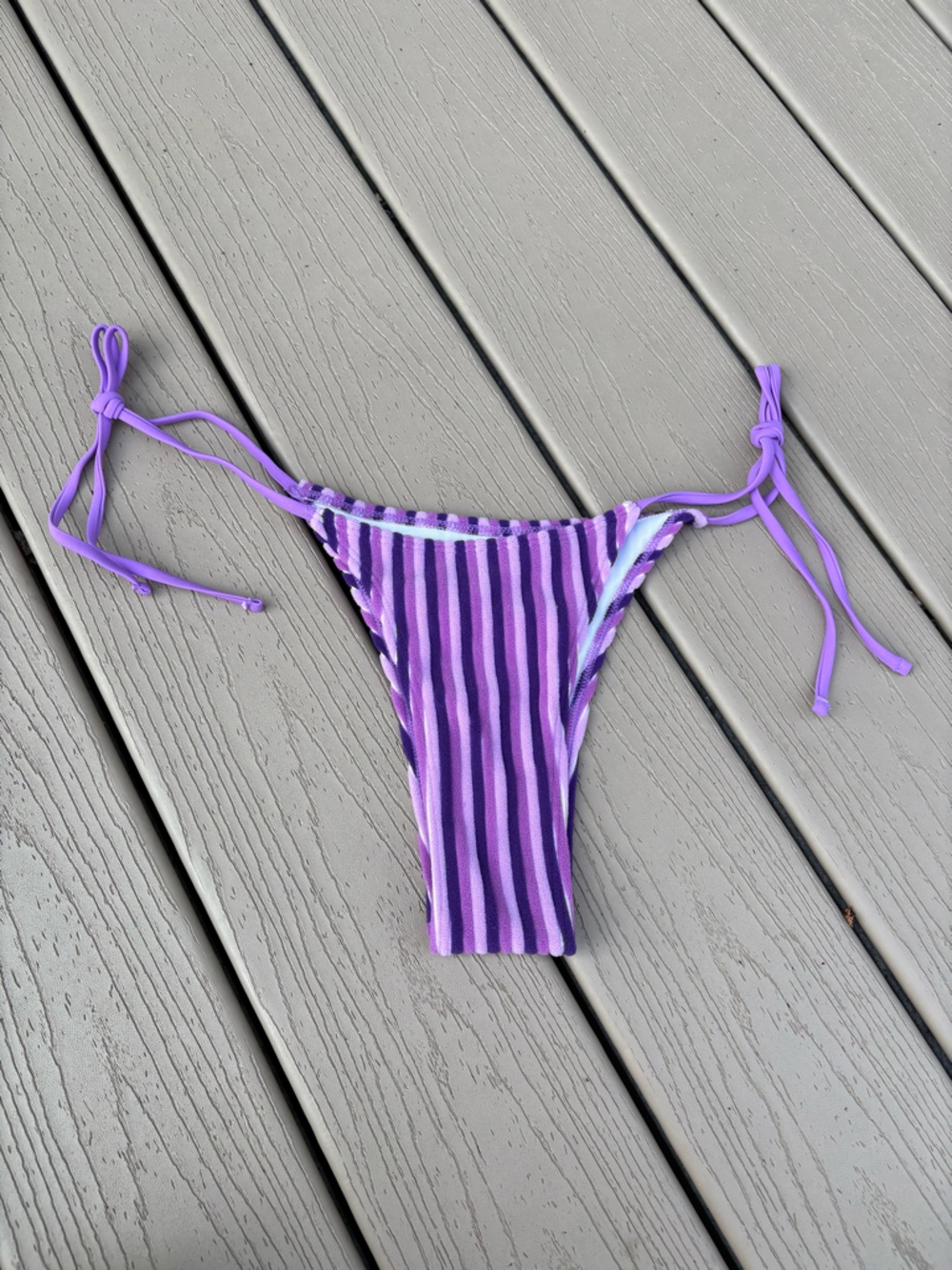 SHEIN Purple Striped Tie-Side Bikini Bottom